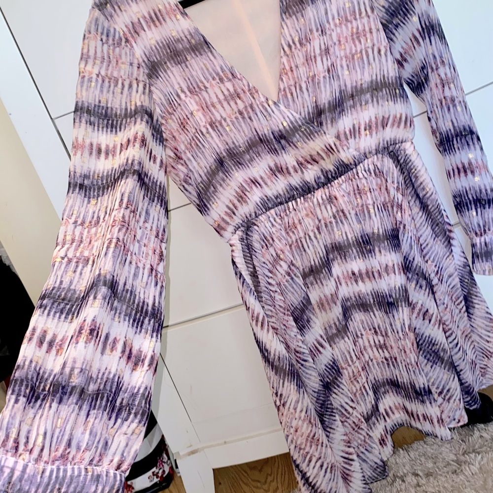 Bebe Purple Shimmer Ling Sleeve Dress